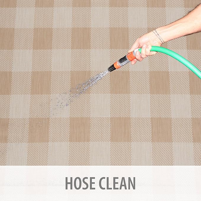 CAMILSON Outdoor Rug - Modern Area Rugs for Indoor and Outdoor Patios, Kitchen and Hallway mats - Easy Cleaning Non Shedding Washable Outside Carpet (8x10, Buffalo - Beige/White)