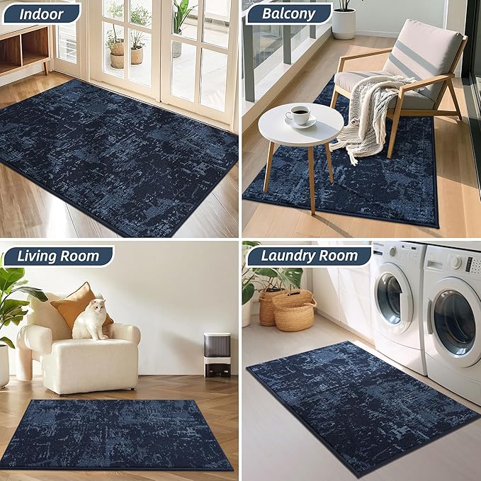 BEQHAUSE Dirt Trapper Door Mat 20"x32" Non-Slip Door Mats Washable Entryway Rugs Stain Resistant Doormat Absorbent Welcome Floor Mat for Front Back Door, Muddy Wet Shoes & Paws,Blue