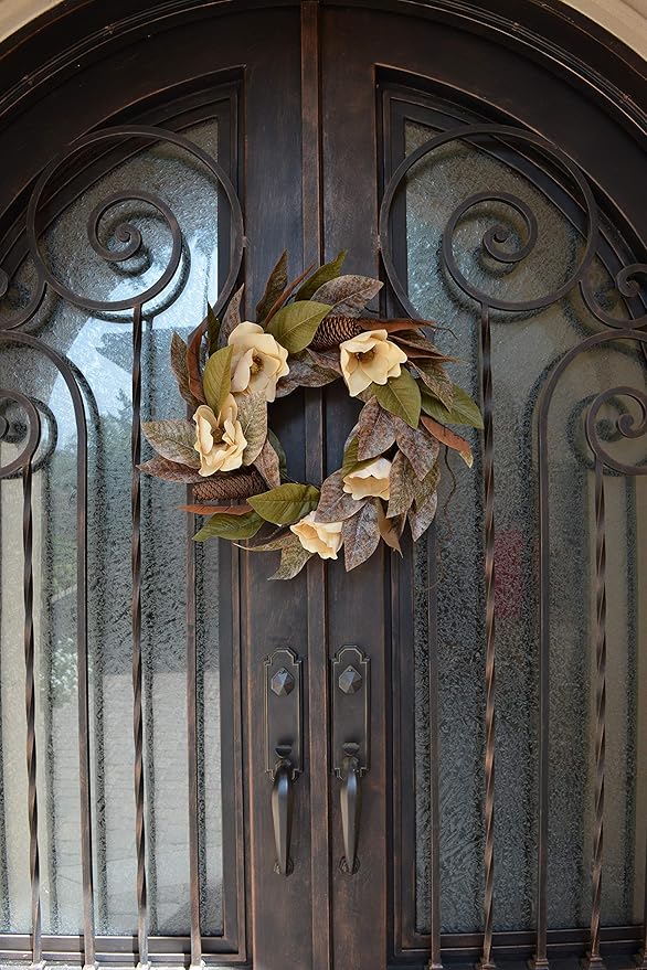 Admired By Nature 24" Magnolia Pine for Home Office Front Door Wreath, Wall Hanging Arrangement Decoration