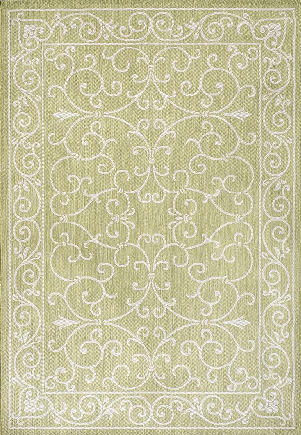 JONATHAN Y Vintage Filigree Indoor Outdoor Area Rug 8X10 Green/Cream, Charleston Textured Weave for Backyard, Patio, Porch, Easy-Cleaning, High Traffic, Pet-Friendly, Non-Shedding (SMB106H-8)