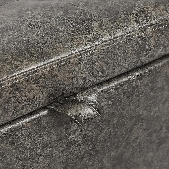 Adeco Faux Leather Storage Ottoman Bench with Wood Legs, 17.7" Square Mixed Grey PU Cube Foot Stool, Upholstered Button Tufted Vanity Chair with Hinged Lid for Living Room, Bedroom, Dorm