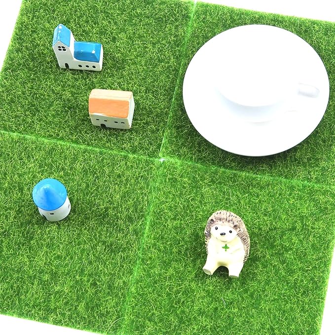 Elcoho 10 Pieces Fake Grass for Crafts Fairy Garden 6 x 6 Inches Artificial Garden Grass for Miniature Ornament Dollhouse DIY Decoration