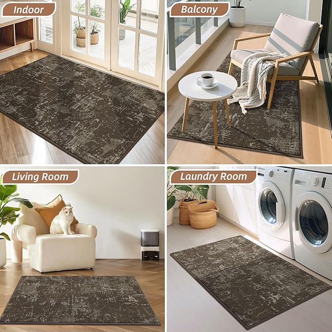 BEQHAUSE Dirt Trapper Door Mat 24"x36" Non-Slip Door Mats Washable Entryway Rugs Stain Resistant Doormat Absorbent Welcome Floor Mat for Front Back Door, Muddy Wet Shoes & Paws,Brown