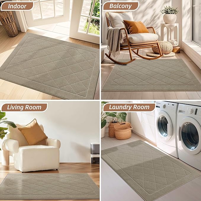 BEQHAUSE Dirt Trapper Door Mat 32" x 48", Doormat Non-Slip Entryway Rugs Washable, Dog Door Mat Stain Resistant and Absorbent Welcome Floor Mat for Front Back Door, Muddy Wet Shoes & Paws, Beige