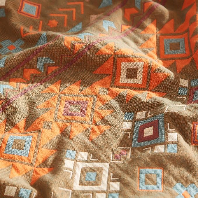 Boho Throw Blanket for Bed 90”x98”, 100% Cotton Woven Blanket for Couch Sofa, Ultra Soft 4-Layer Muslin Quilt with Diamond Pattern, Farmhouse Bed Blanket/Cover for Living Room Decor