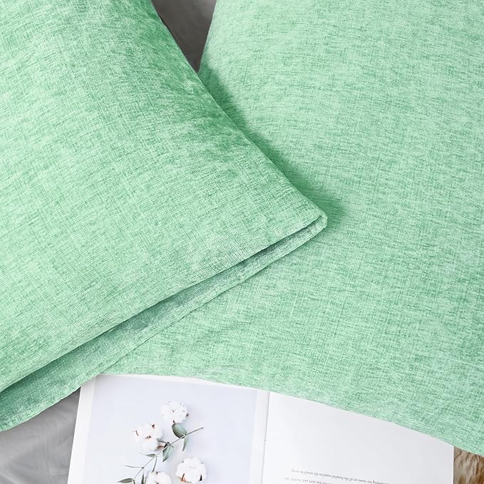 CaliTime Throw Pillow Covers Decorative 20 X 26 Inches Pack of 2 Cozy Chenille Standard Pillow Shams Cases for Couch Sofa Bed Living Room Home Grey Green