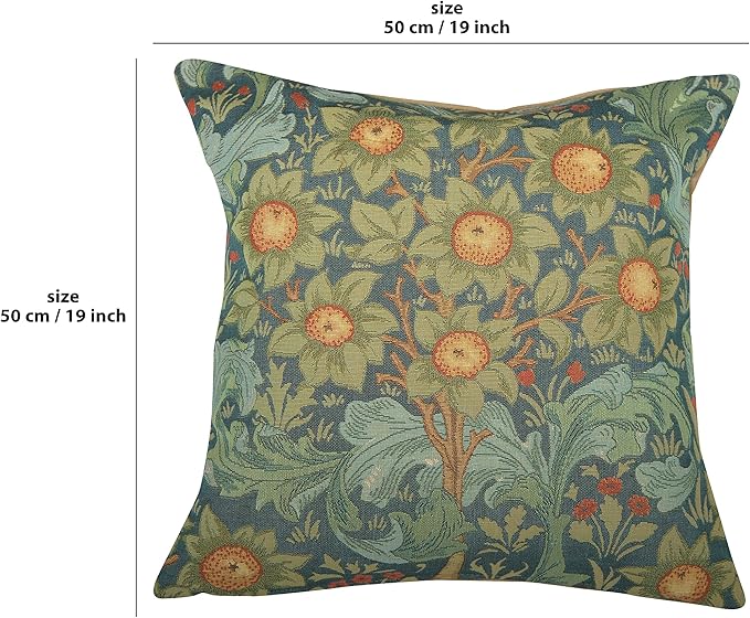 Charlotte Home Furnishings Decorative Tapestry Pillow Cover 19x19 in, Blue Arabesques Couch Throw Pillow Cover, French Country Square Cushion Cases for Bed Room Home Decor, Soft Cotton Jacquard Woven