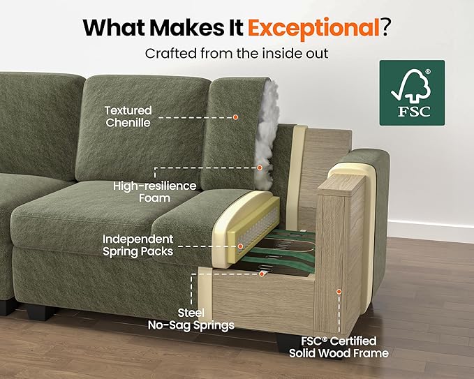 CHIC HOUSE Pull Out Sofa Bed, Full Size Sleeper Sofa, 2-in-1 Convertible Chenille Couch with USB Charging, Memory Form Couch for Living Room, Apartment & Small Space (Green, Chenille - Full)