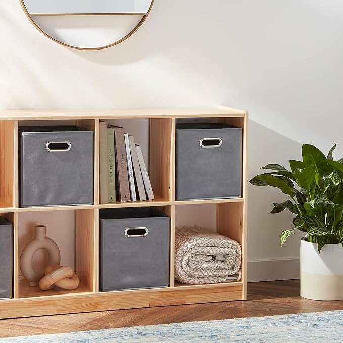 Amazon Basics Collapsible Cube Storage Organizer Bins, 6-Pack, 10.5 x 10.5 x 11 inches, Light Grey