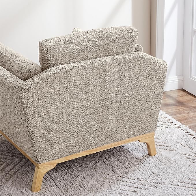 Large-Sized Accent Chair, Thick Cushion Bedroom Reading Chair, Comfortable Living Room Single Sofa, Boucle Camel