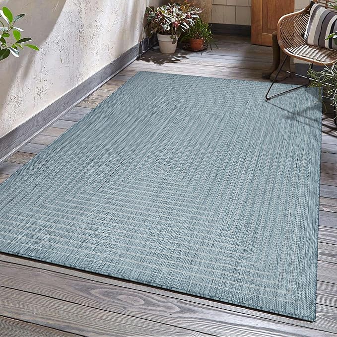 Adiva Rugs Outdoor Indoor Area Rug, Weather Resistant, Easy to Clean, Stain Resistant Floor Mat for Dining Room, Backyard, Deck, Patio (Aqua Weiss, 2' x 3')