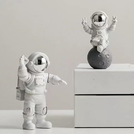 3 Pcs Silver White Astronaut Statues Set, Spaceman Sculpture Figurines Home Ornament Cake Toppers Gift