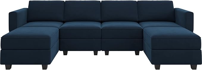 Belffin Modular Sectional Sofa U Shaped Velvet Couch with Reversible Chaise Oversized Couch with Ottoman Blue…