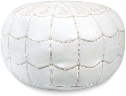 Stuffed Arch Design Moroccan Leather Pouf Ottoman, Handmade, Pre-Filled, 100% Genuine Leather, 14” Height x 22” Diameter – Boho Chic Footstool & Living Room Décor