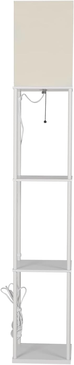 SUNMORY Shelf Floor Lamp with 3-Way Dimmable LED Bulb, Modern Square Standing Lamp with Shelves and White Shade, Corner Display Bookshelf Lamp for Living Room and Bedroom(White)