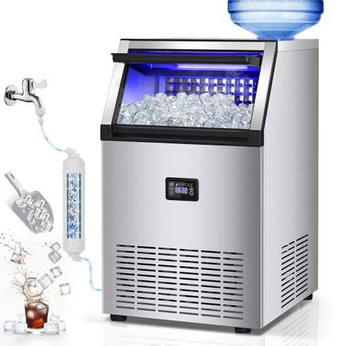 Commercial Ice Maker Machine, 175Lbs/24H with 45Lbs Storage, 55Pcs Clear Ice Cubes in 8-15Mins, Freestanding Stainless Steel Ice Machine for Home, Bar, Party, Office - Fast Ice Making & Easy to Clean