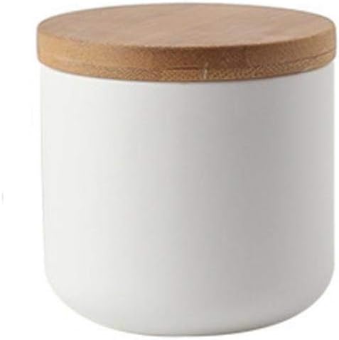 Ceramic Food Storage Jar Canister Modern Design Food Canisters with Airtight Seal Bamboo Lid, Loose Tea Coffee Spice Nuts Snacks Storage Jar Canister (White 8.79oz/260ml)