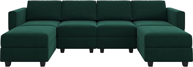 Belffin Modular Sectional Sofa Oversized U Shaped Sectional Couch with Reversible Chaise Velvet Modular U Shape Sofa with Storage Seat Green