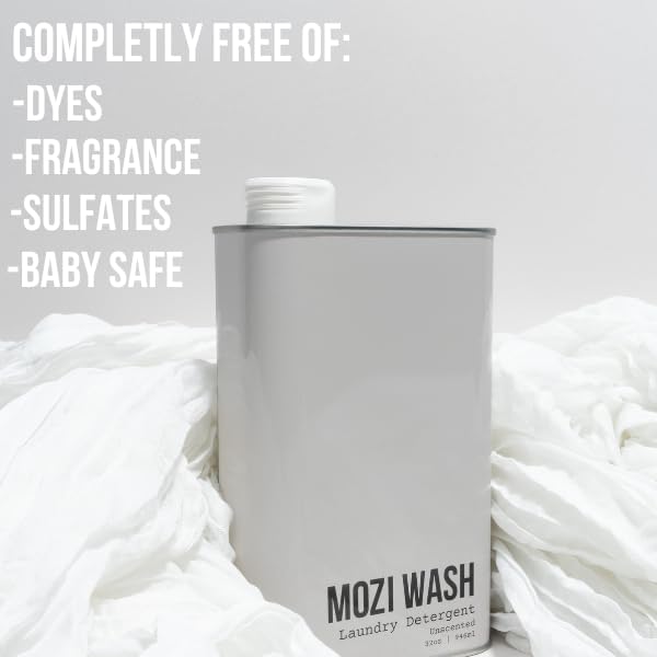 Laundry Detergent Liquid, Unscented, 50+ Loads, Concentrated, Non toxic, Plant Based Enzyme Cleaner, Phosphate & Paraben Free, Long Lasting Luxury Clean, Scent Free, 32 oz Recyclable Bottle