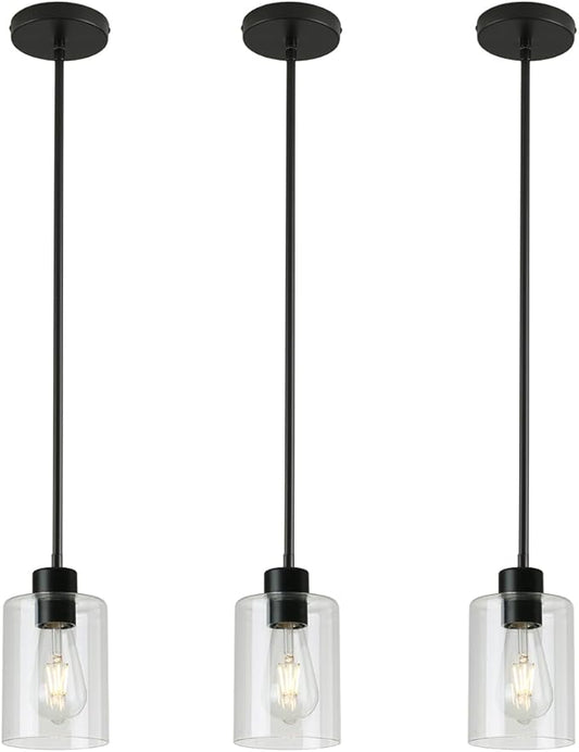 Black Pendant Lights Kitchen Island - Clear Glass Pendant Light Fixture Multiple Stems Rods 3 Units 12 Inch 3 Units 4 Inch (Black 3 Pack Stem Rod)
