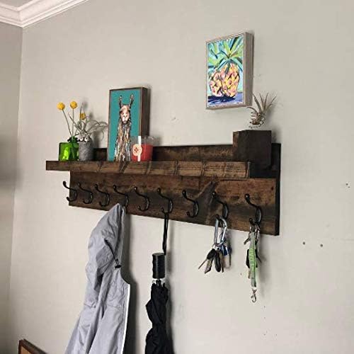 Coat Rack with Shelf Wall Mounted with Storage (Choose Your Length) Towel Rack Entryway Organizer Key Hooks (36" L (9 Hooks))