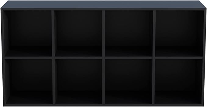 8-Cube Storage Shelf Bookcase - Wooden 4-Tier Floor Standing Open Bookshelf, Modern TV Stand up to 55 Inchs for Home and Office, Black