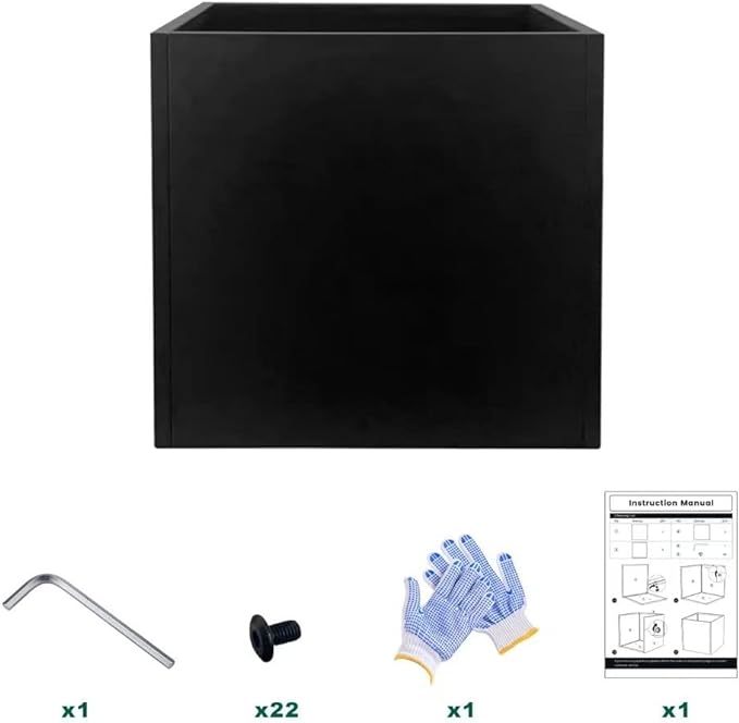 Galvanized Steel Planter Box Black Metal Planter Large Square Indoor Outdoor Planters Cube Steel Heavy Duty Flower Pot 20Inch Powder Coating Modern Commercial Residential for Patio, Deck, Yard, Garden