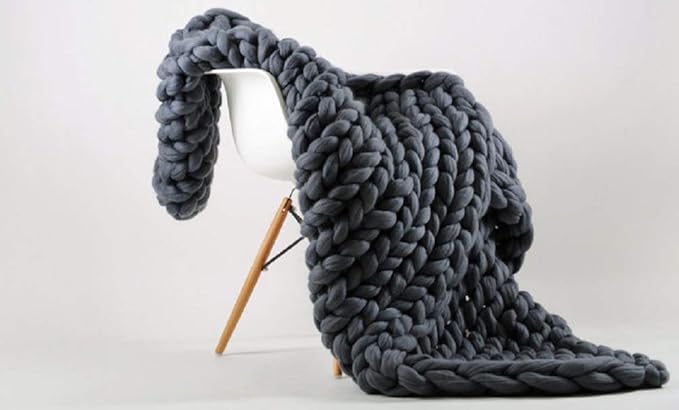 Chunky Knit Throw Bulky Merino Sofa Blanket Hand-Made Super Large Chair Mat Rug(Dark Gray 40"x60")