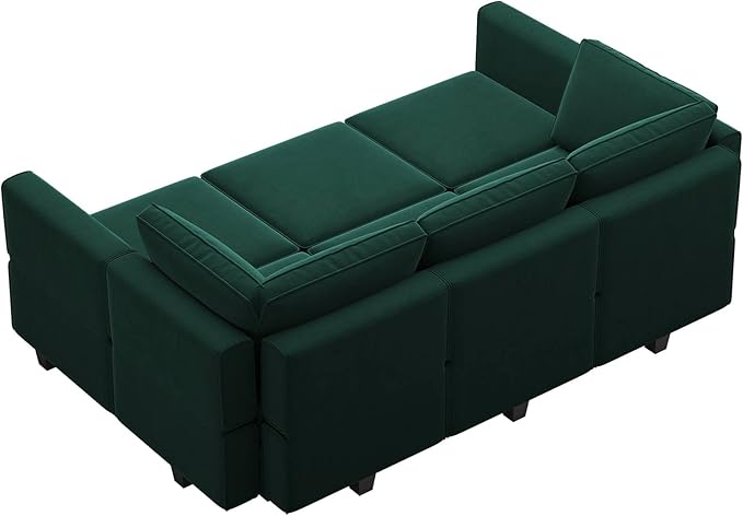 Belffin Modular Velvet Sectional Sofa with Chaise Lounge Sectional Sleeper Sofa with Storage Chaise Bed Couch for Living Room Green
