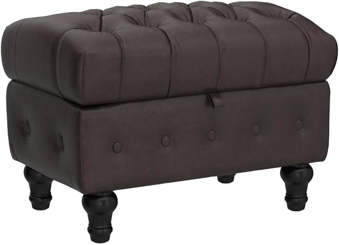 Artechworks Coffee Table Ottoman with Storage,Button Tufted PU Leather Upholstery Footstool Bed Ottoman for Living Room, Home Office, Space-Saving Storage Toy Box Stool, Brown