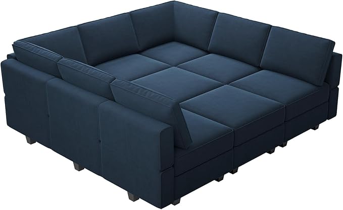 Belffin Modular Sectional Sofa with Ottomans Velvet Reversible Sleeper Sectional Sofa with Chaise Modular Sleeper Sofa Bed with Storage Seat Blue