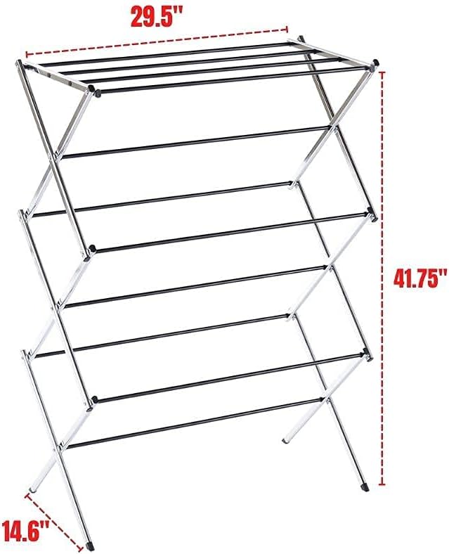 Displays By Jack Portable Collapsible Clothing Dryer Rack, Foldable Drying Rack for Clothes, Lingerie, Towels, Linens, Laundry Home Apartment Must Haves, Metal Chrome Finish