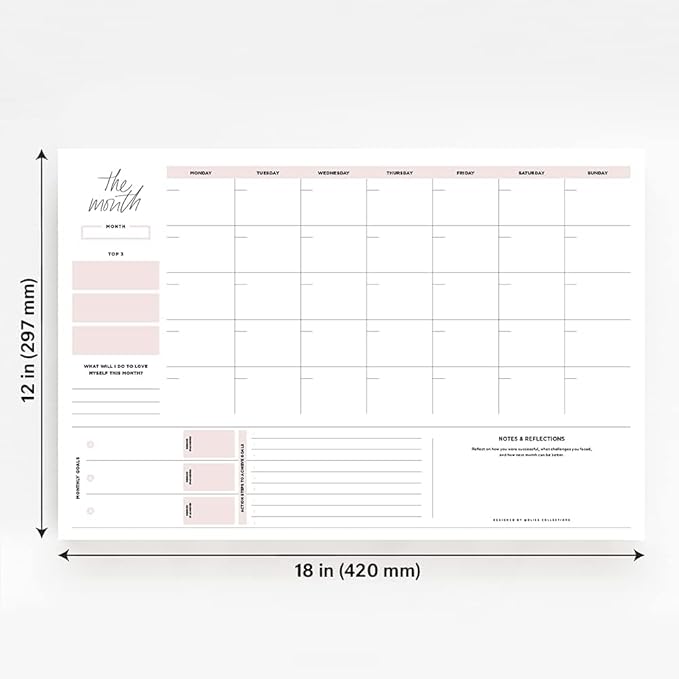 Bliss Collections Monthly Planning Pad, To Do List Notebook - Undated Tear-Off Sheets Notepad - Work Calendar, Organizer, Scheduler for Goals, Tasks - Simple (Pink), 12" x 18", 18 Sheets