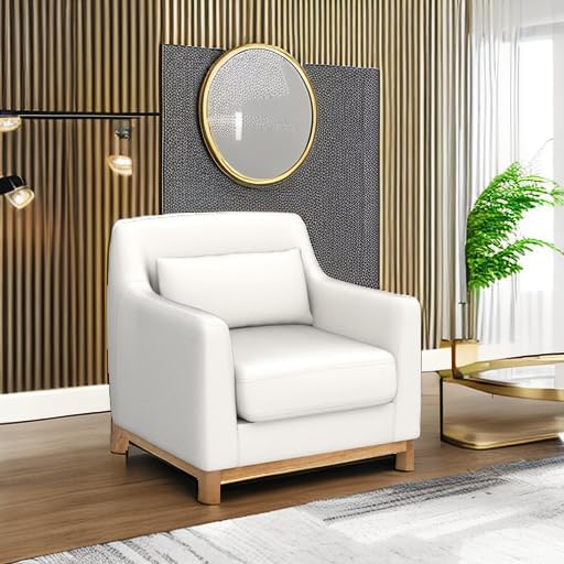 Extra Deep Accent Chair, Fabric Upholstered Comfy Reading Armchair for Living Room, Bedroom Single Seat Sofa Chair with Wood Base, Lamb Fabric