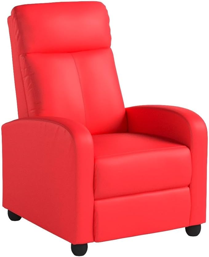 BestMassage | Recliner Chair | with 2 Point Massage Function | Pu Red | with Lumbar Support, Adjustable Push Back, Footrest & Padded Seat | Easy Assembly | for Living Room, Home Theatre