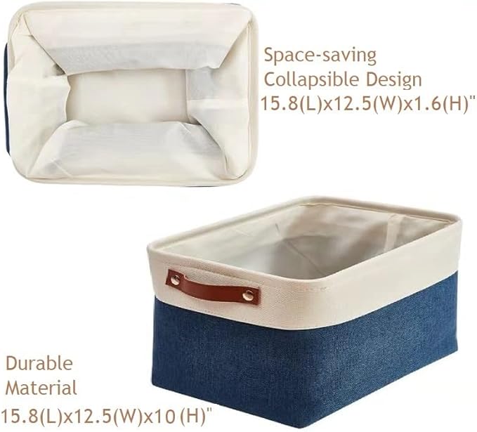 DECOMOMO Storage Baskets for Shelves - Fabric Closet Organizers and Storage Bins, Perfect Baskets for Organizing Closet Toys Nursery (Navy Blue and White, XL - 3 Pack)