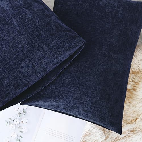 CaliTime Throw Pillow Covers Decorative 20 X 26 Inches Pack of 2 Cozy Chenille Standard Pillow Shams Cases for Couch Sofa Bed Living Room Home Navy Blue
