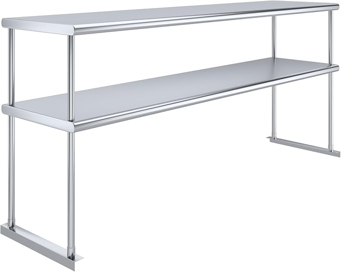 AmGood Stainless Steel Double-Tier Shelf | Work Table Overshelf | NSF Certified | Fits Over Tables | Many (72 in. Long x 18 in. Deep)