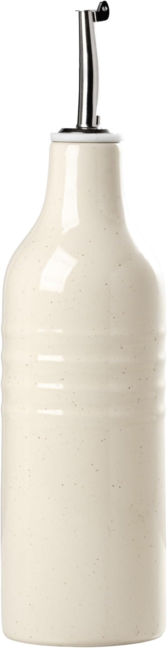 famiware Jupiter 16oz Ceramic Olive Oil Dispenser Bottle, 1 Piece Oil Dispenser for Kitchen with Stainless Steel Pourers, Suitable for Storage Vinegar, Soy Sauce, Coffee Syrup, Vanilla White