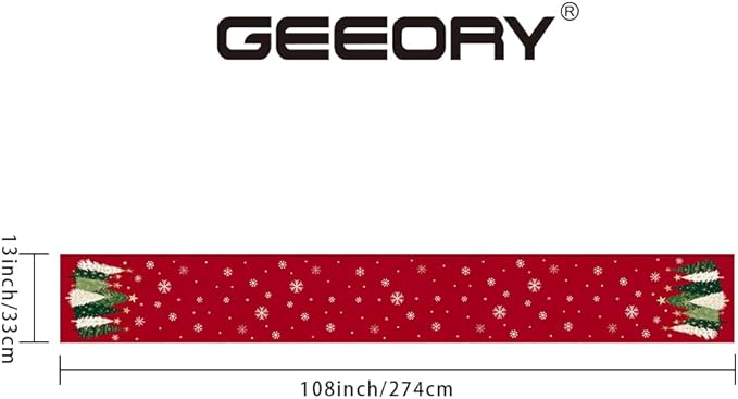 GEEORY Christmas Table Runner 13x108 Inch, Xmas Trees Snowflakes Holiday Decorative Farmhouse Table Decoration for Kitchen Dinning, Indoor Outdoor Dinner Party Decor (Red) GT150-108