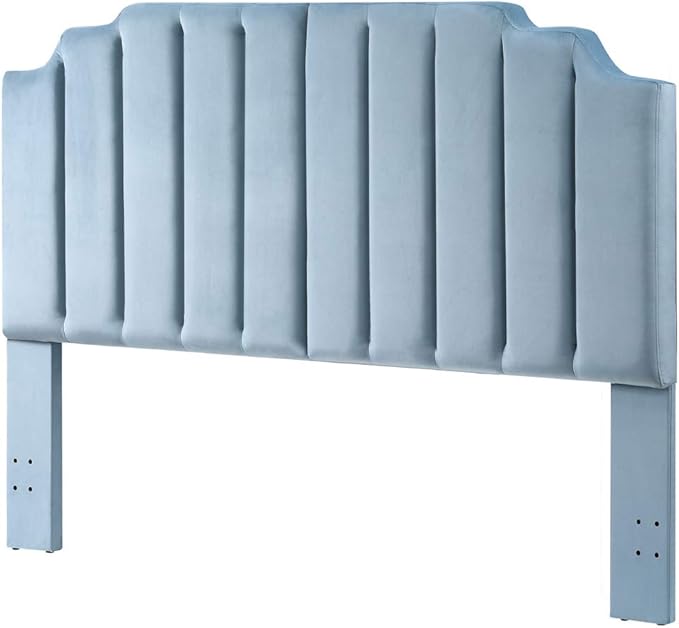 24KF Seaglass Velvet Tufted King Upholstered Headboard, Modern Vertical Channel Design California King Headboard with Stepped Silhouette Top Edge, Seaglass