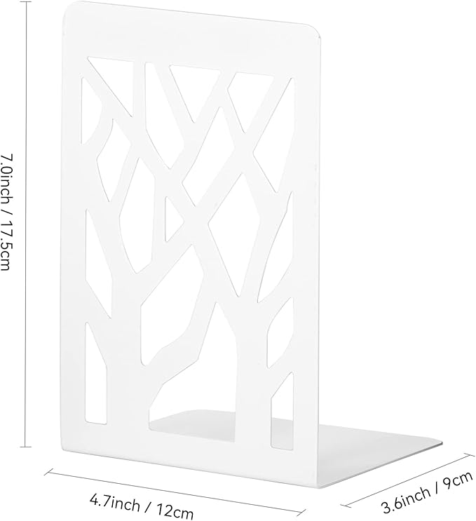 Book Ends, Bookends, Bookends for Shelves, Bookend, Book Ends for Heavy Books, White Metal Book Shelf Holder Home Decorative, Book Stoppers for Shelves, Bookend Supports 4 Pair