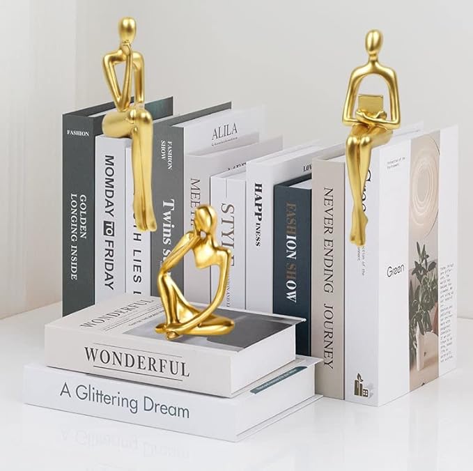 Gold Home Decor Thinker Statue Accents, Set of 3 Thinker Sculptures Office Decor Modern Abstract Resin Decoration on Shelf Table Desk for Living Room Office Bedroom (Large Gold)