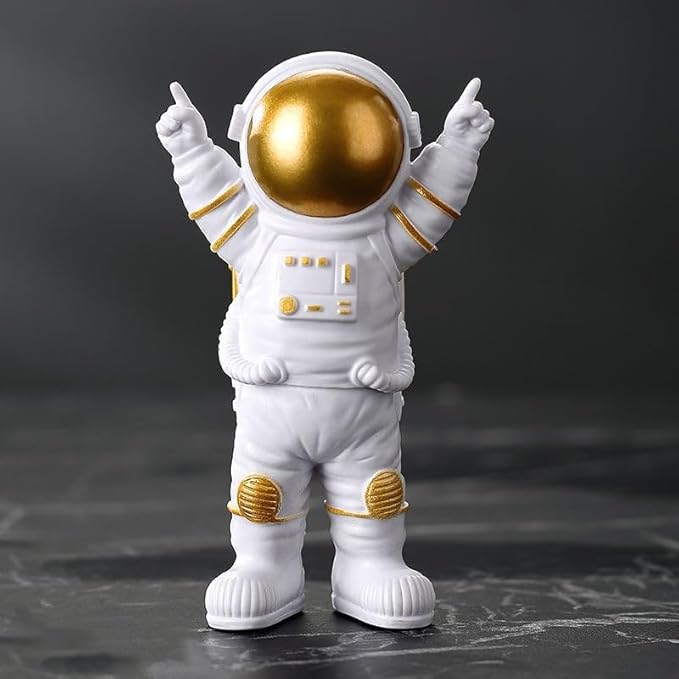 4 Pcs Gold White Astronaut Statues Set, Spaceman Sculpture Figurines Home Ornament Cake Toppers Gift