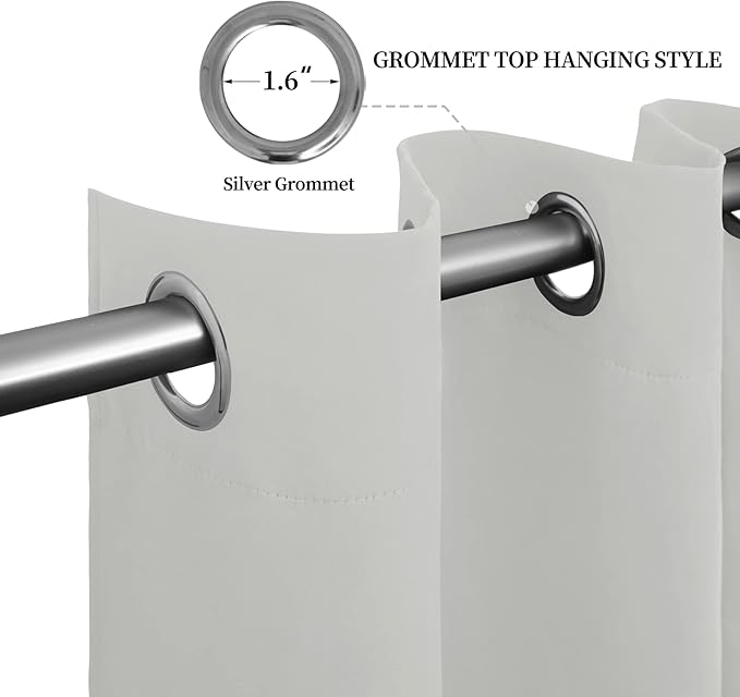 Easy-Going Blackout Curtains for Bedroom, Solid Thermal Insulated Grommet and Noise Reduction Window Drapes, Room Darkening Curtains for Living Room, 2 Panels(52x108 in, Greyish White)