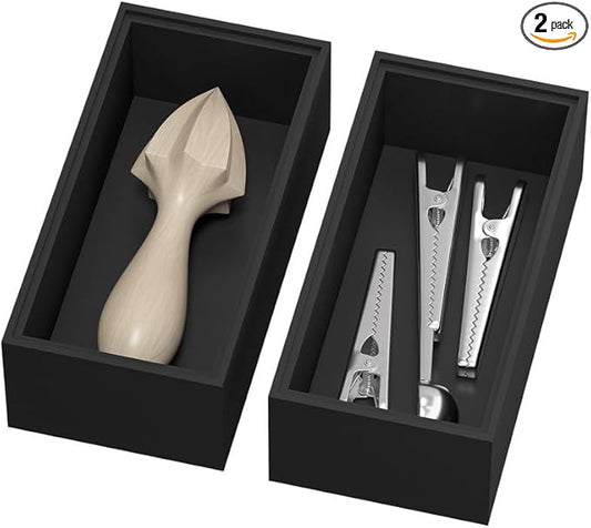 Bamboo Drawer Organizer, Small Silverware for Kitchen Drawer, Stackable Utensil Organizer, 2 Pcs Flatware Organizer, Wooden Storage Box Tray (Black, 6 X 3 X 2 Inch)