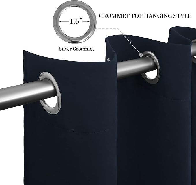 Easy-Going Blackout Curtains for Bedroom, Solid Thermal Insulated Grommet and Noise Reduction Window Drapes, Room Darkening Curtains for Living Room, 2 Panels (52x96 in,Navy)