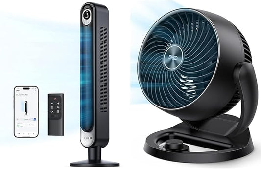 Dreo Smart Tower Fan WiFi Voice Control, Compatible with Alexa/Google & Fans for Home Bedroom, Table Air Circulator Fan for Whole Room, 12 Inch, Black