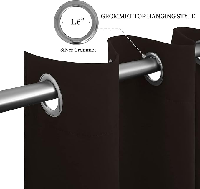 Easy-Going Blackout Curtains for Bedroom, Solid Thermal Insulated Grommet and Noise Reduction Window Drapes, Room Darkening Curtains for Living Room, 2 Panels (52x96 in,Dark Brown)