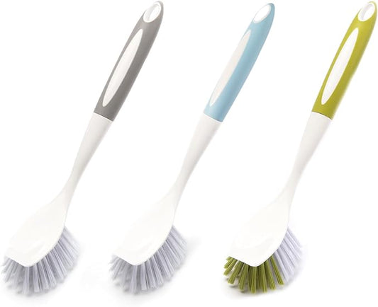 Dish Brush Scrub Brush with Handle - 3 Pack Stiff Bristles Dish Scrubber for Cleaning Pots,Pans,Dishes & Kitchen Sink - Hard Bristles,No Residue